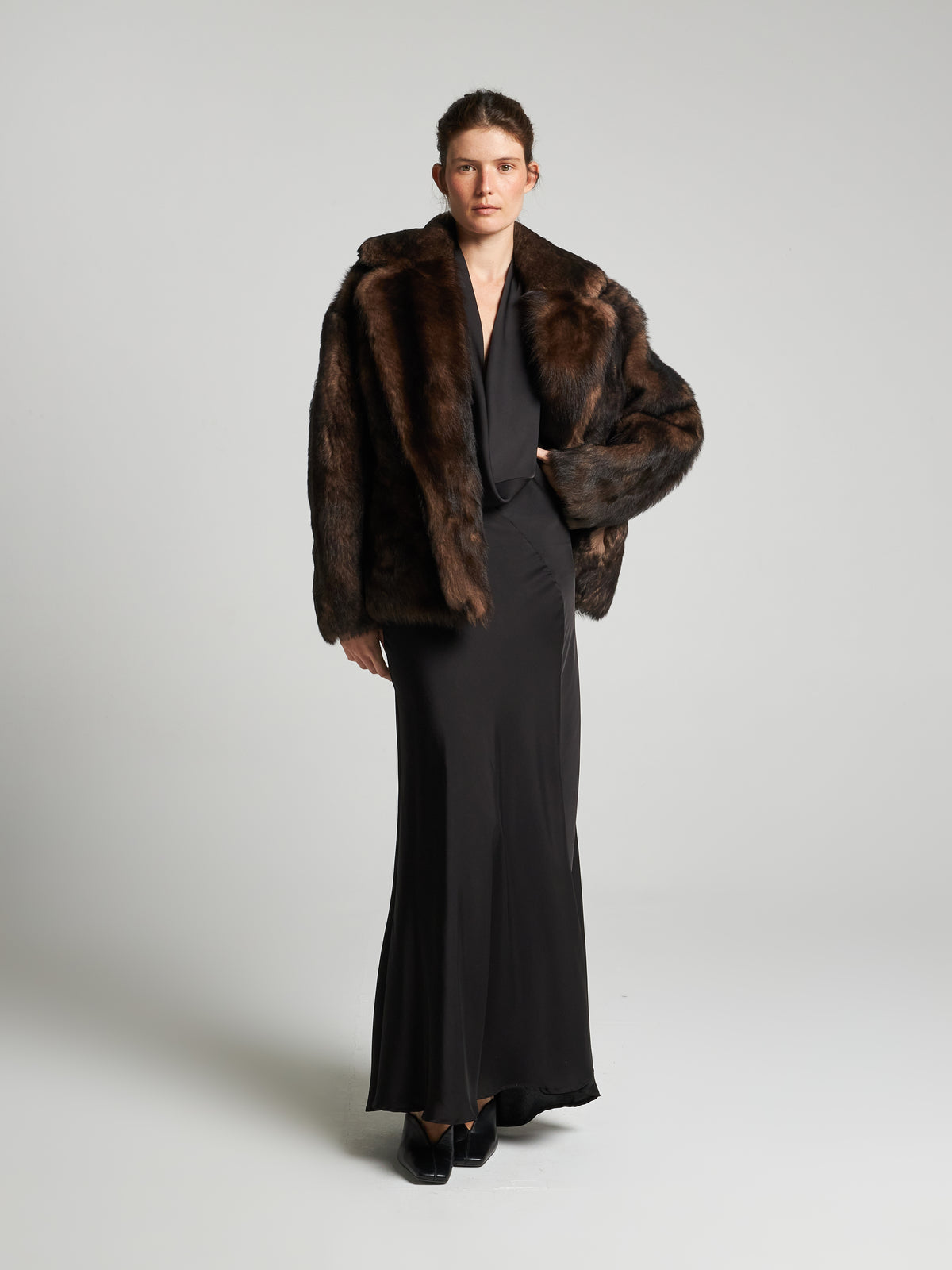 GIACCA IN SHEARLING EFFETTO VISONE- MOGANO