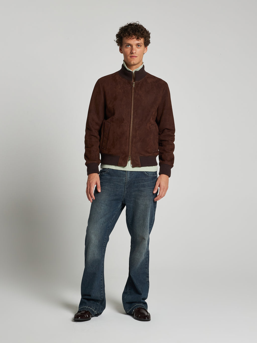 SUEDE LEATHER BOMBER - CHOCOLATE