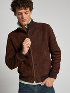 SUEDE LEATHER BOMBER - CHOCOLATE