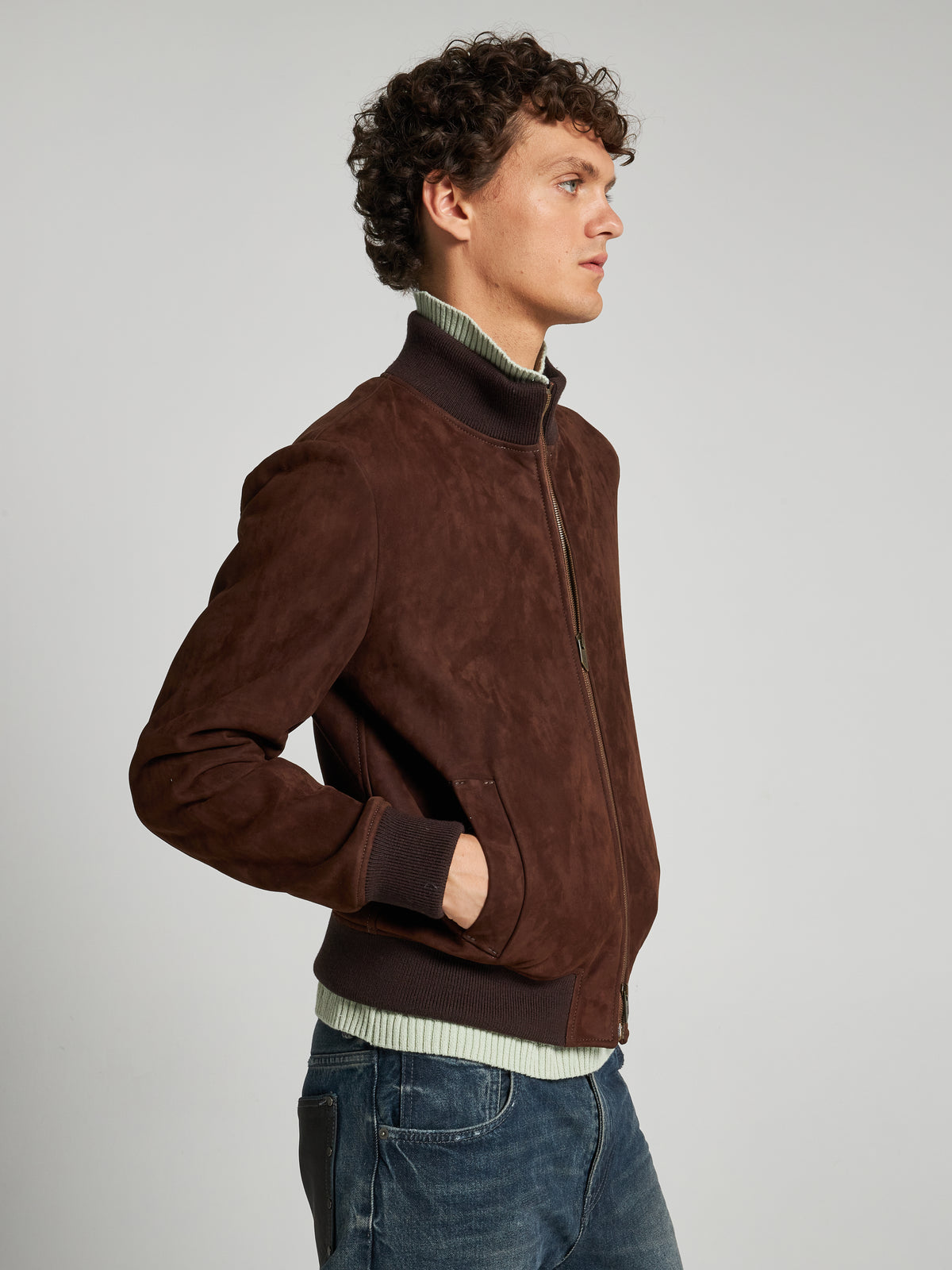 BOMBER IN PELLE SCAMOSCIATA - CHOCOLATE