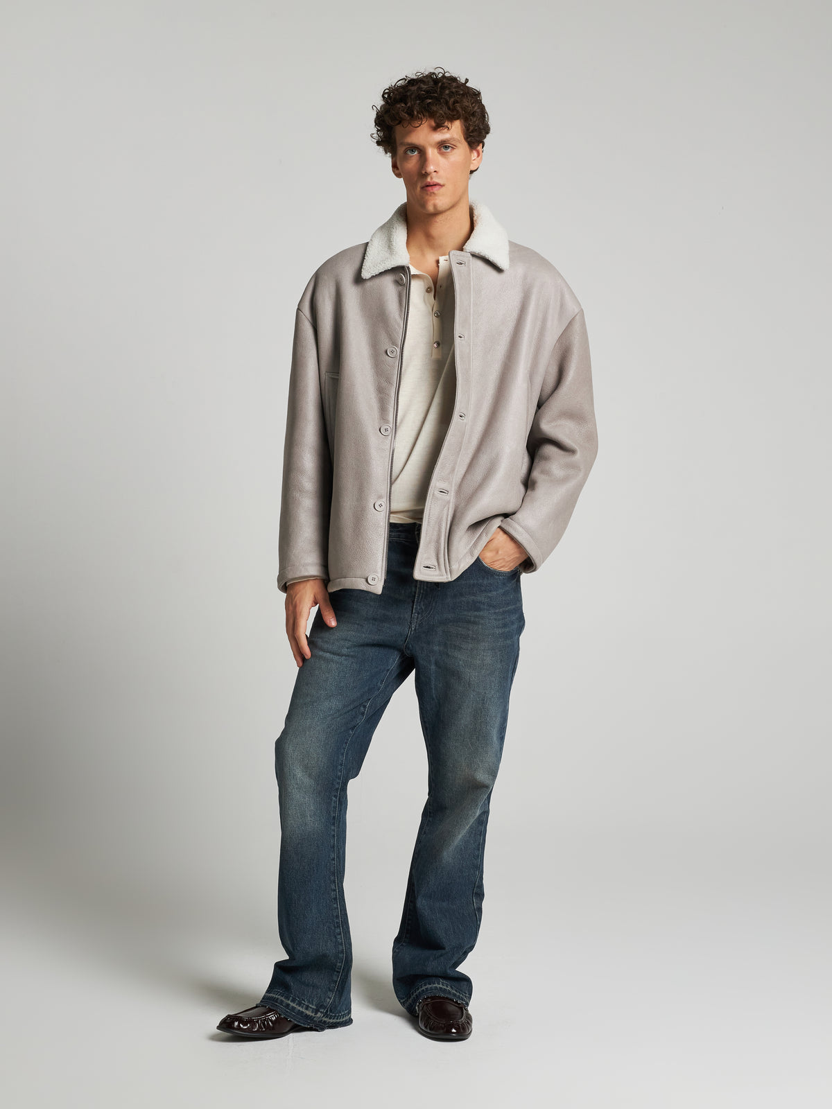 GIACCA IN SHEARLING - GREY/WHITE