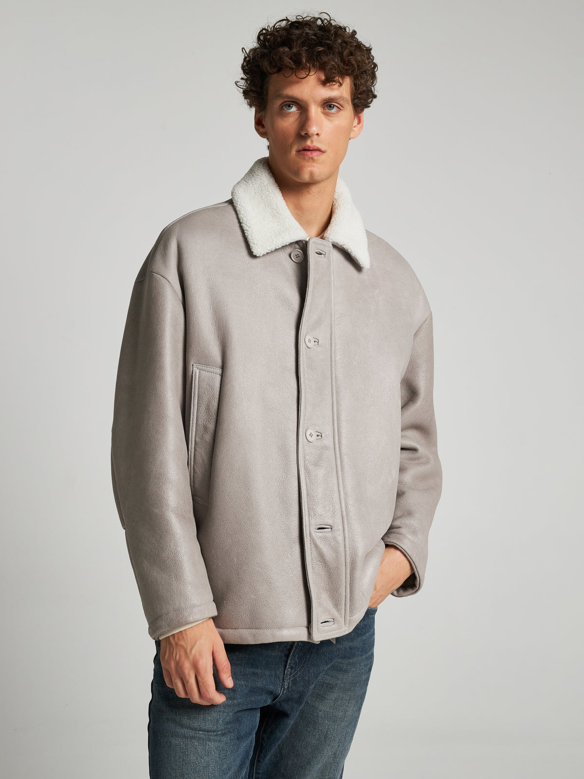 GIACCA IN SHEARLING - GREY/WHITE