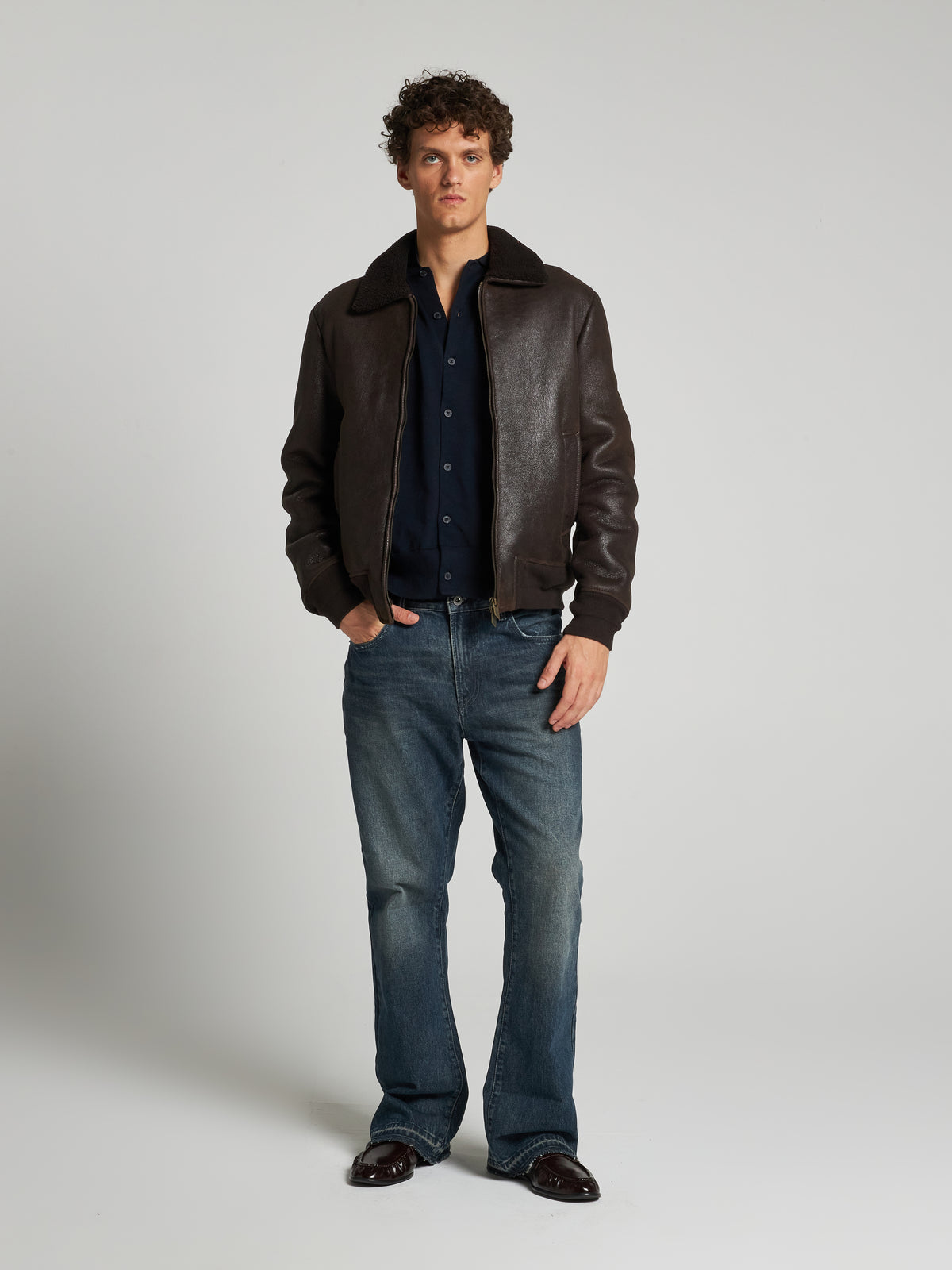 BOMBER IN SHEARLING CERATO - DARK BROWN
