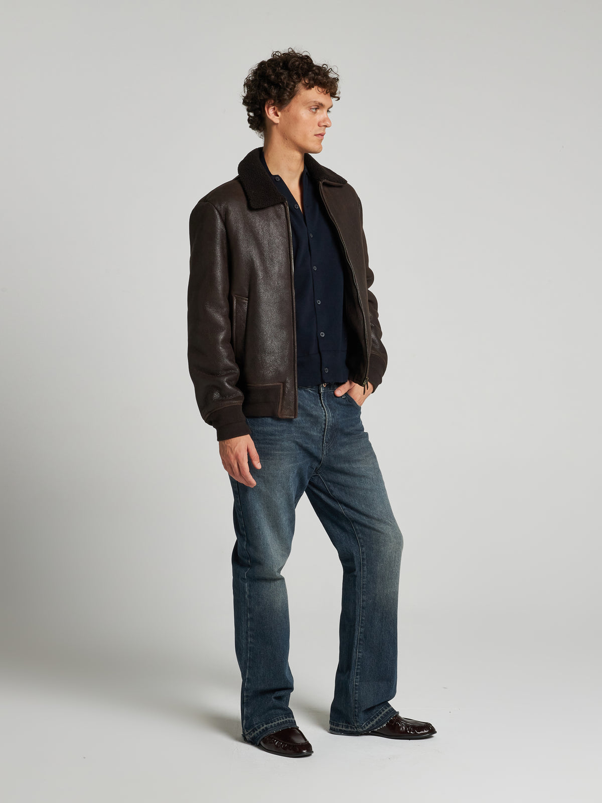 BOMBER IN SHEARLING CERATO - DARK BROWN