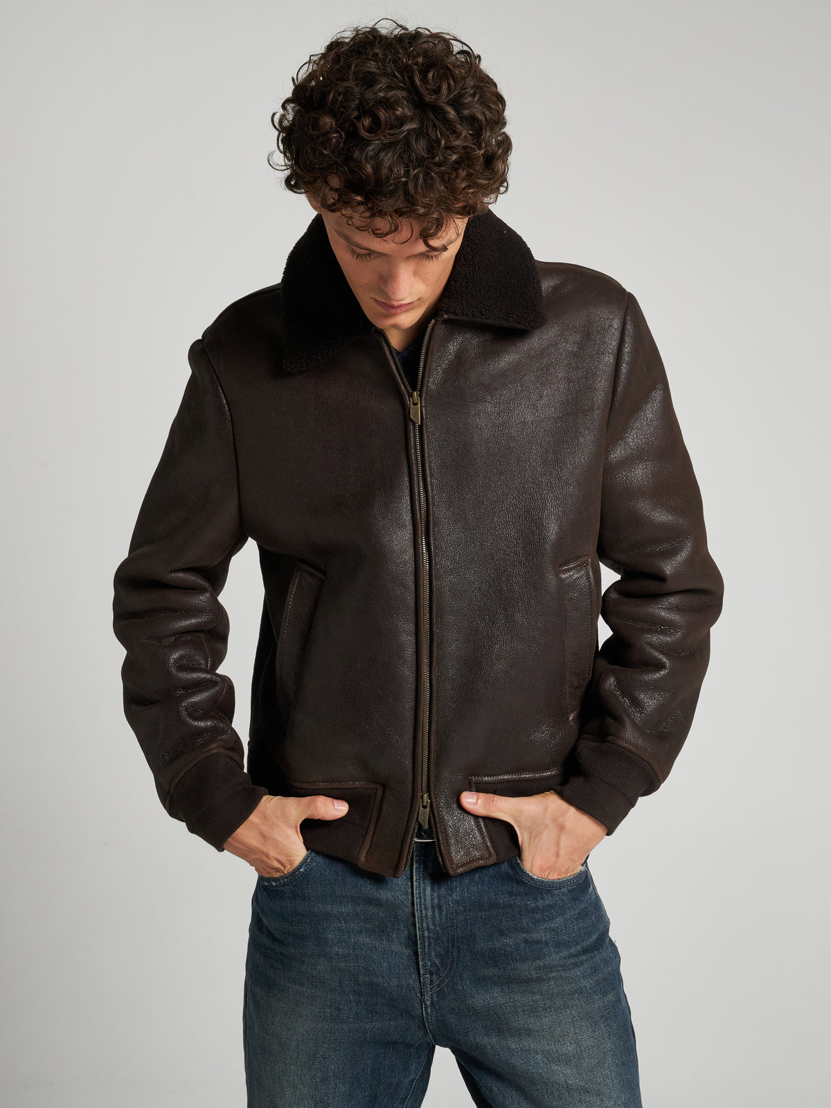 BOMBER IN SHEARLING CERATO - DARK BROWN