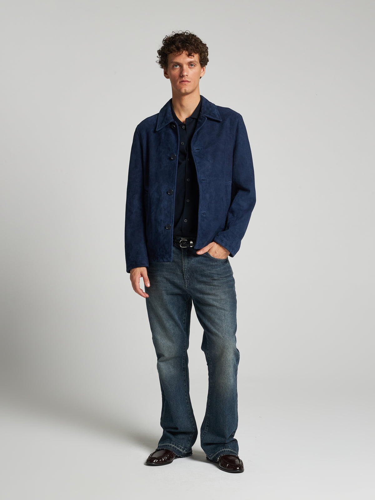 GIACCA IN PELLE SCAMOSCIATA - BLU