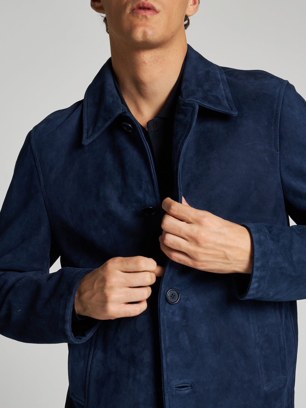 GIACCA IN PELLE SCAMOSCIATA - BLU
