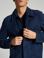 GIACCA IN PELLE SCAMOSCIATA - BLU