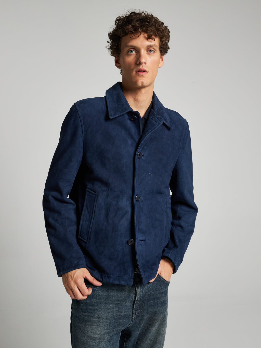 GIACCA IN PELLE SCAMOSCIATA - BLU