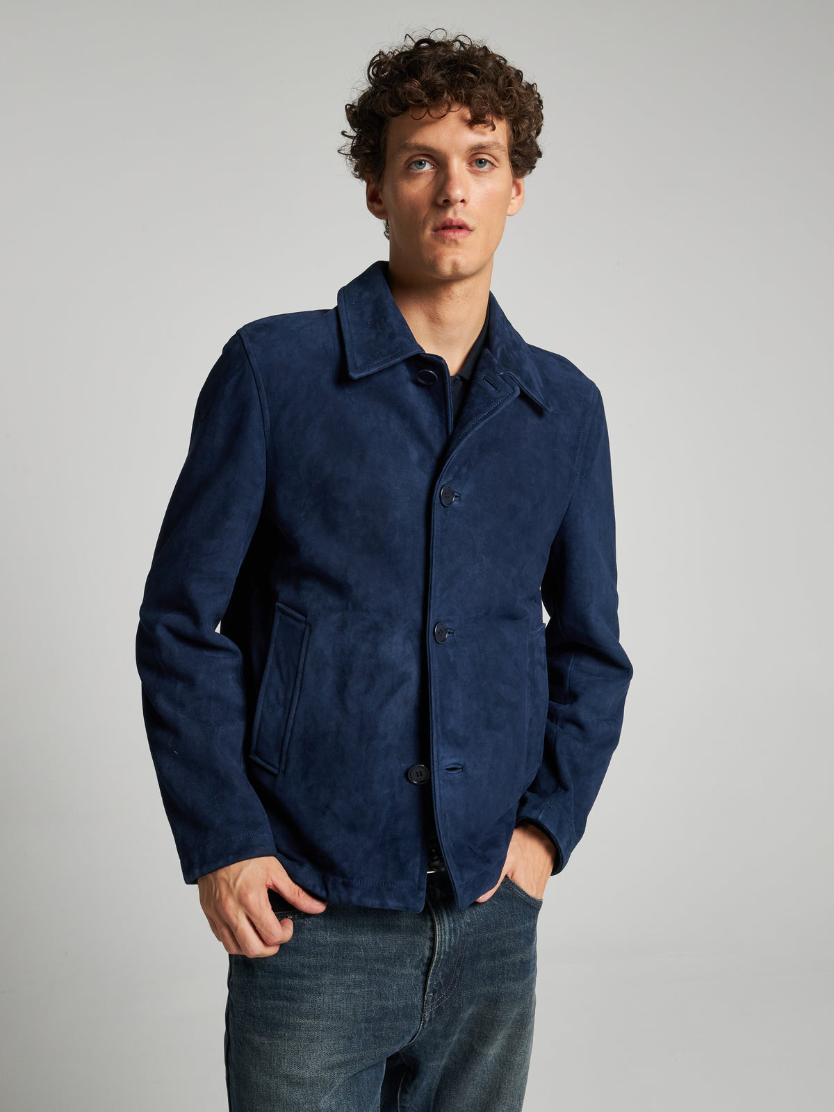 GIACCA IN PELLE SCAMOSCIATA - BLU
