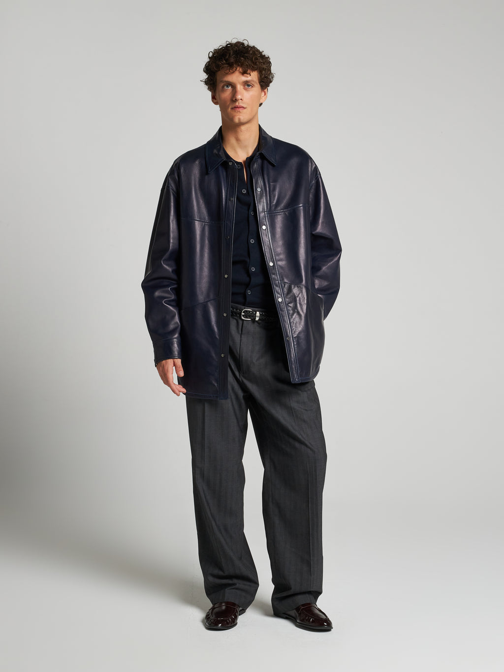 CAMICIA IN PELLE - BLU NAVY