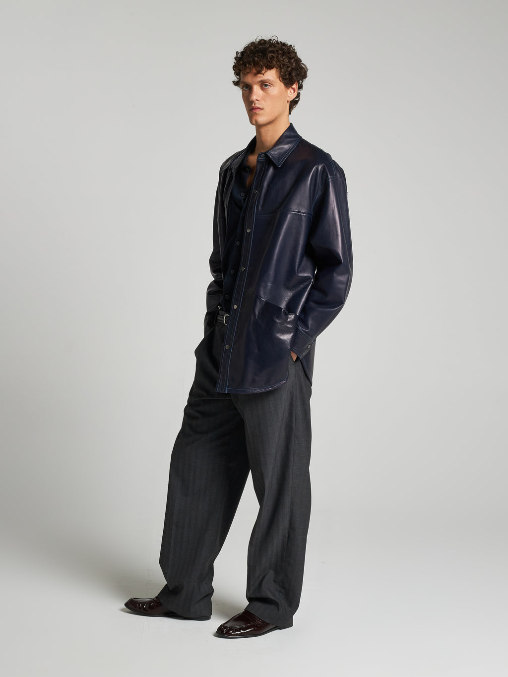 CAMICIA IN PELLE - BLU NAVY