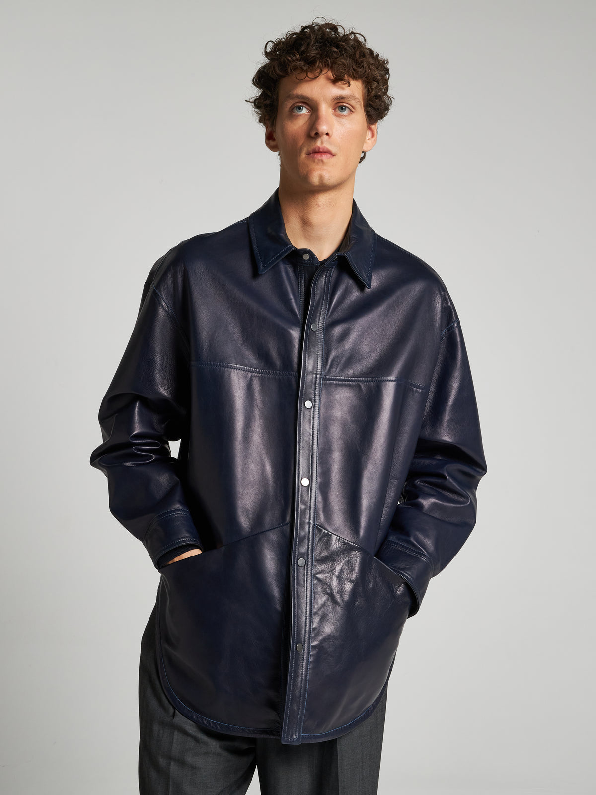 CAMICIA IN PELLE - BLU NAVY