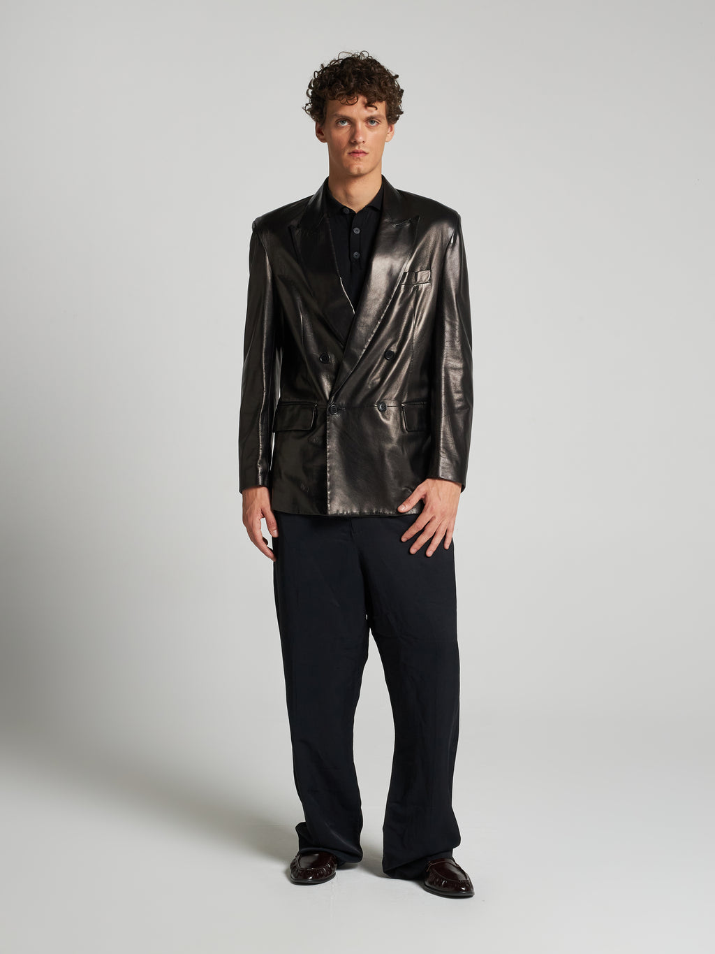 BLAZER DOPPIOPETTO IN PELLE - BLACK