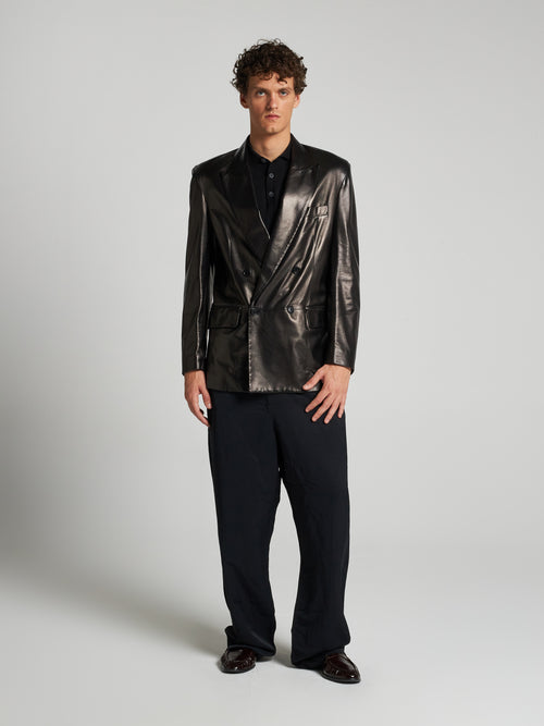 BLAZER DOPPIOPETTO IN PELLE - BLACK