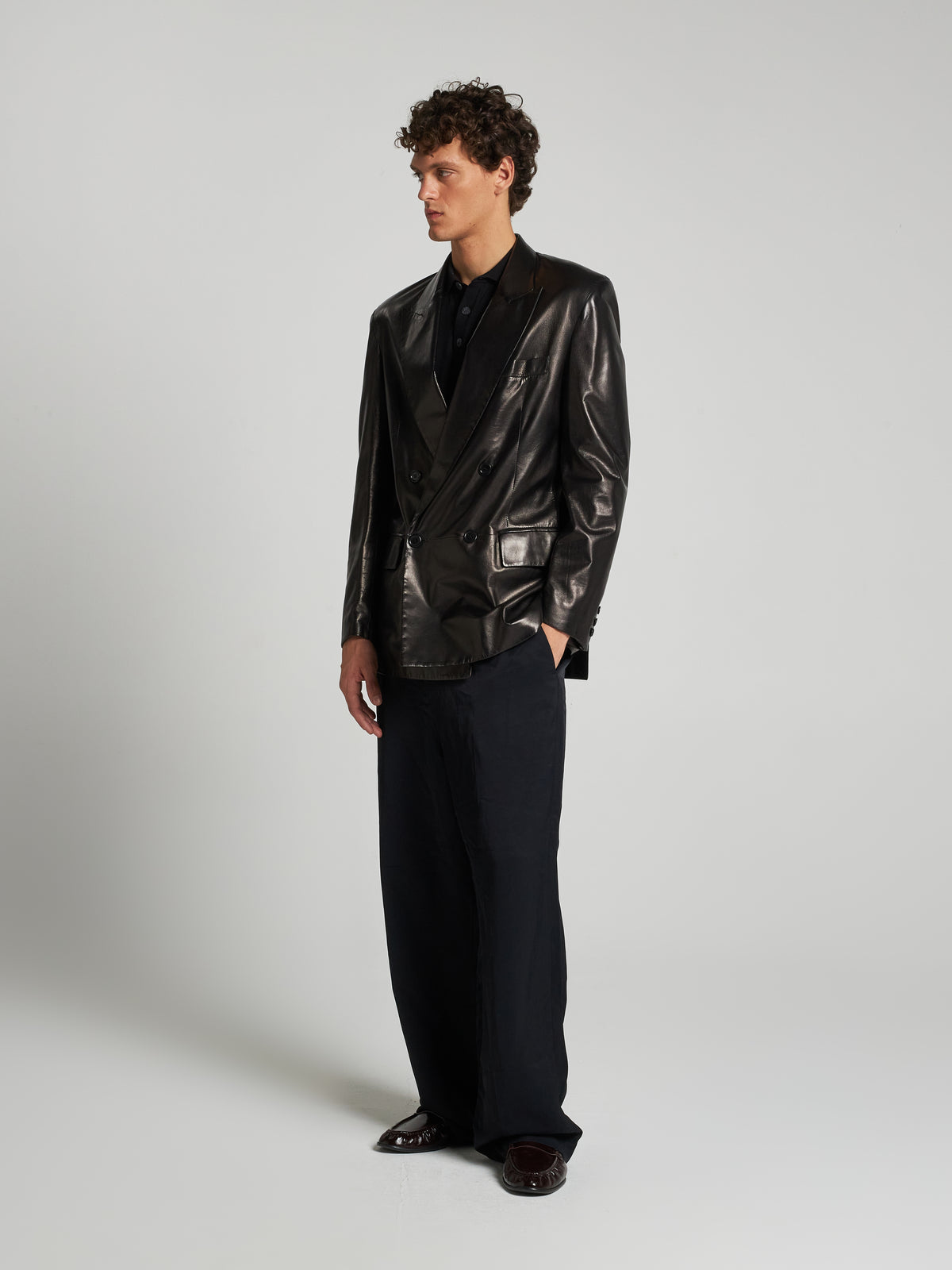 BLAZER DOPPIOPETTO IN PELLE - BLACK