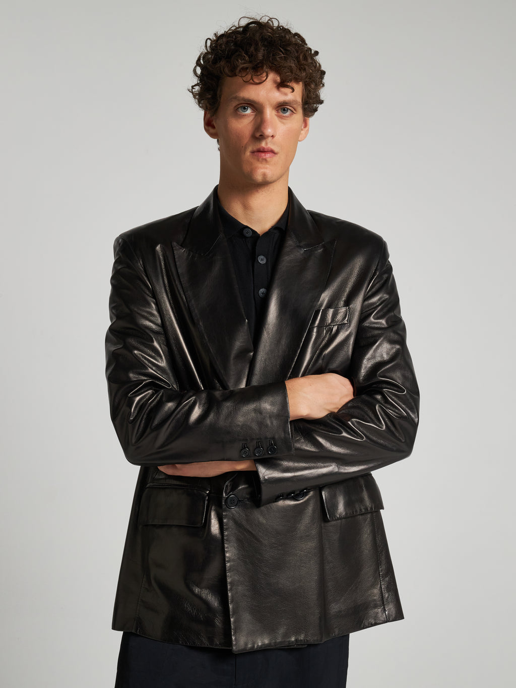 BLAZER DOPPIOPETTO IN PELLE - BLACK