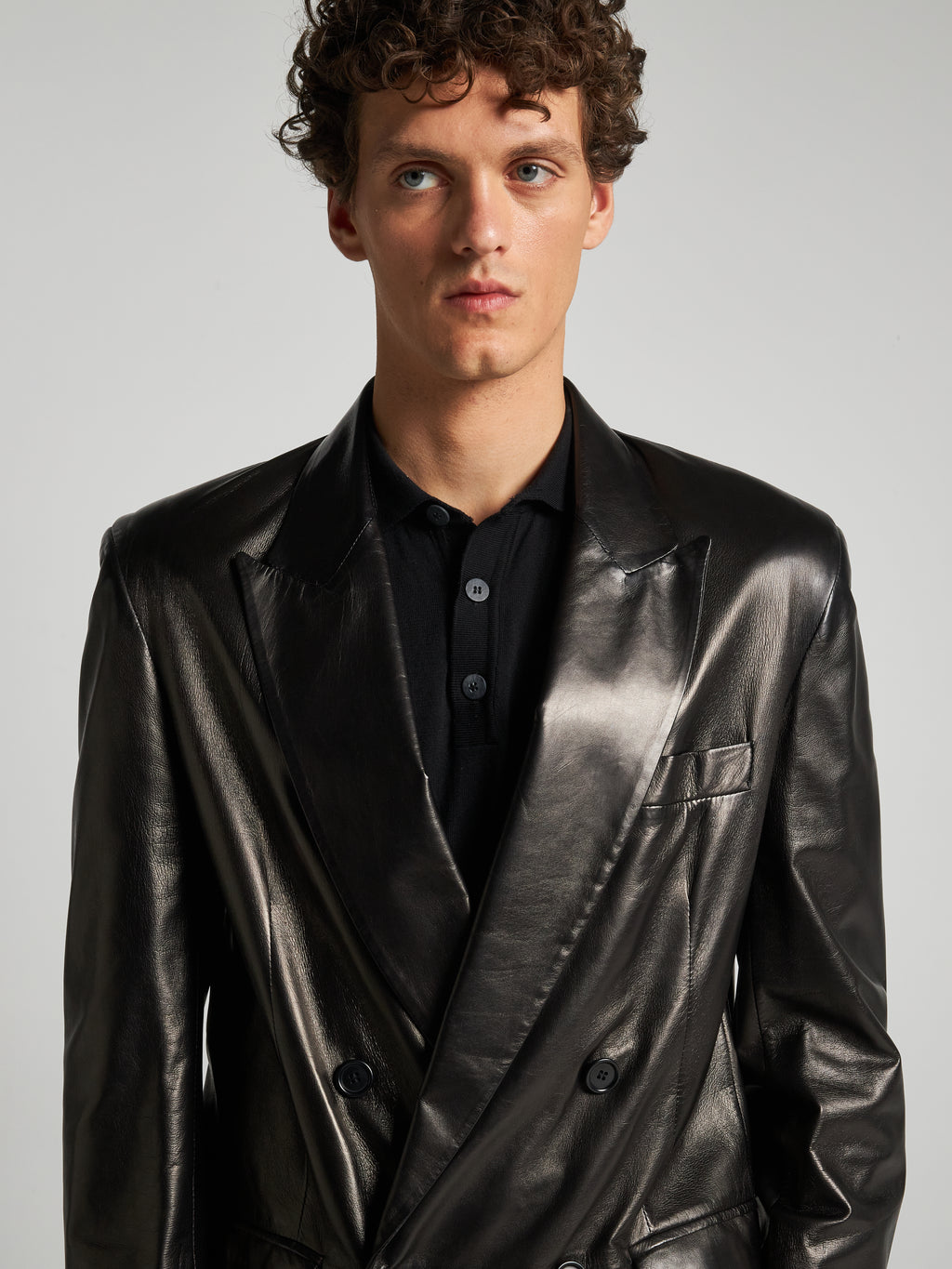 BLAZER DOPPIOPETTO IN PELLE - BLACK
