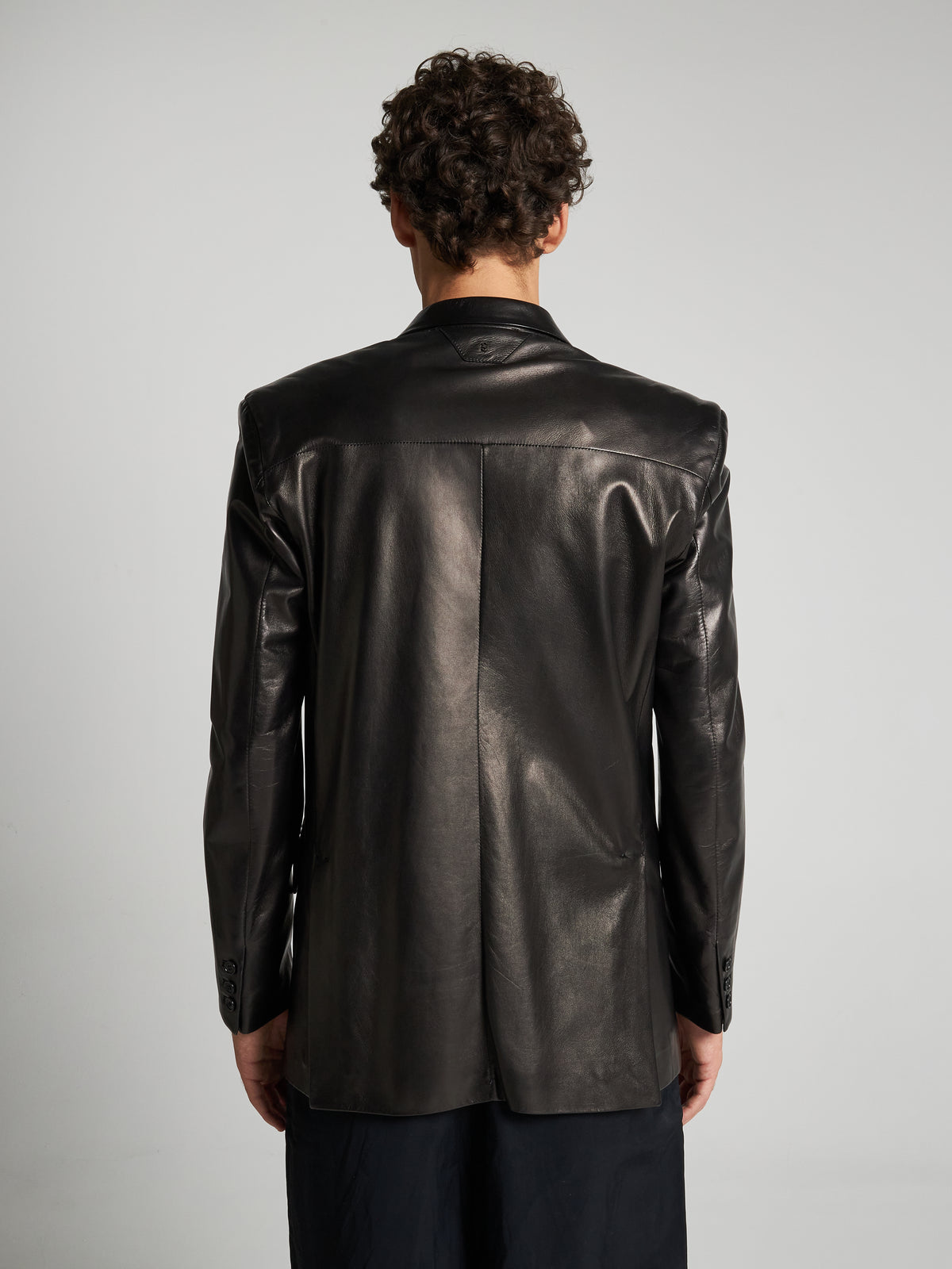 BLAZER DOPPIOPETTO IN PELLE - BLACK