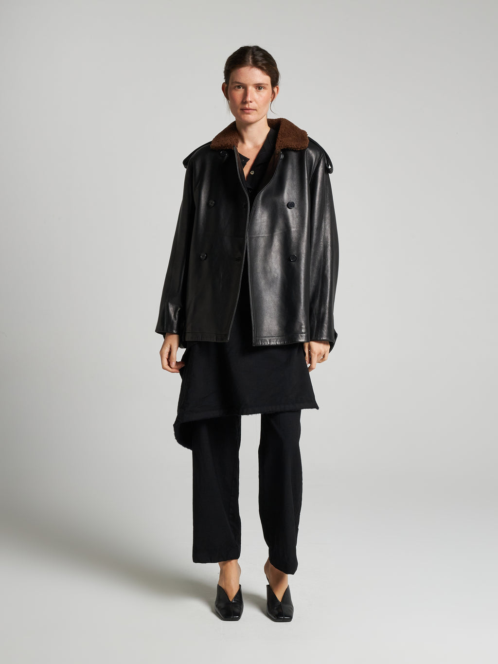 GIACCA DOPPIOPETTO CON COLLETTO IN SHEARLING - BLACK