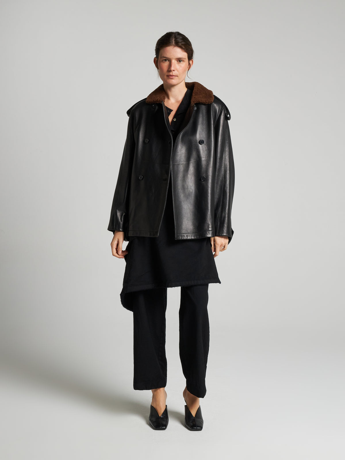 GIACCA DOPPIOPETTO CON COLLETTO IN SHEARLING - BLACK