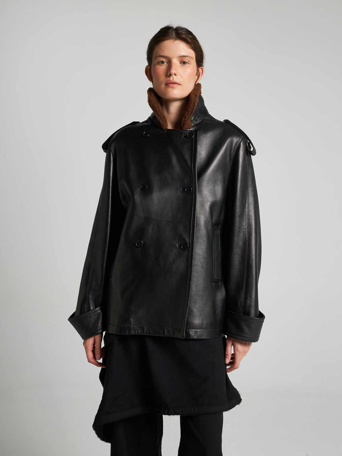 GIACCA DOPPIOPETTO CON COLLETTO IN SHEARLING - BLACK