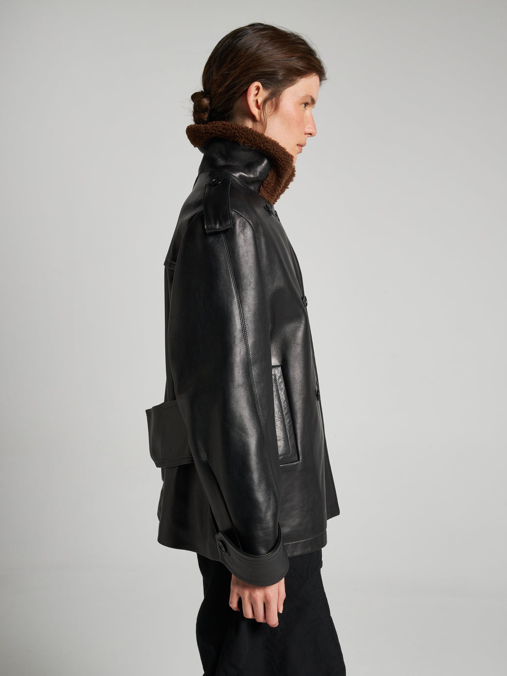 GIACCA DOPPIOPETTO CON COLLETTO IN SHEARLING - BLACK